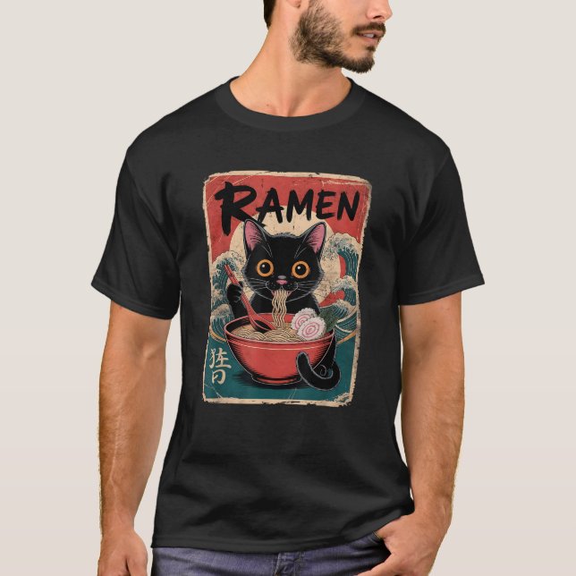 Anime Ramen Cat Kawaii Cute Japanese Funny Cat  T-Shirt (Front)