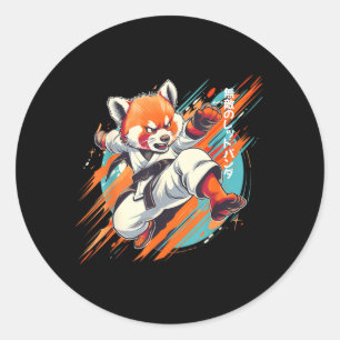 Anime Red Panda Martial Arts Black Belt Taekwondo Classic Round Sticker