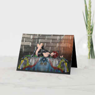Anime Redhead Resting at Goth City Greeting Card