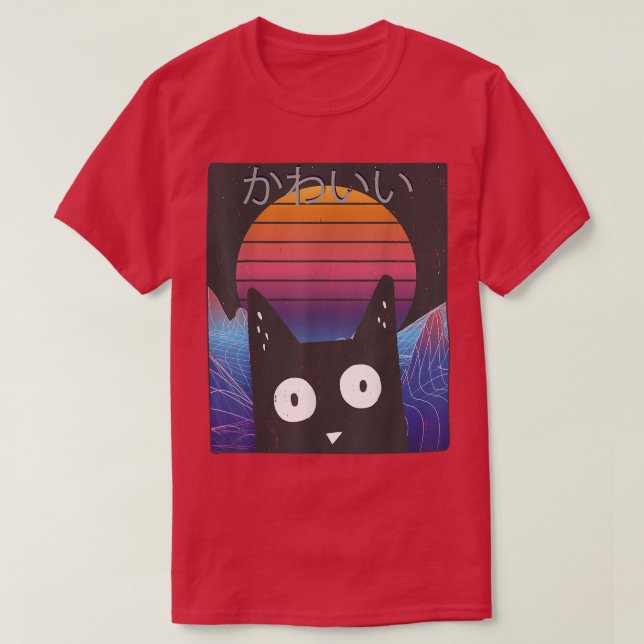 Anime Retro Kitten Neko Synthwave Japan 80s Manga  T-Shirt (Design Front)