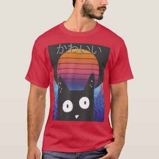 Anime Retro Kitten Neko Synthwave Japan 80s Manga  T-Shirt