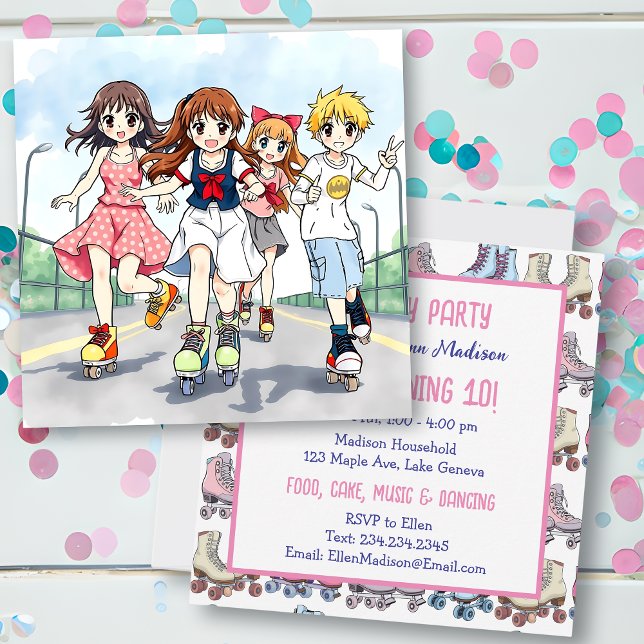 Anime Roller-Skating Themed Birthday Party Invitation (Creator Uploaded)