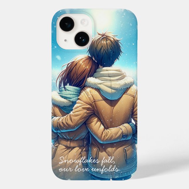 Anime romantic winter couple on phone case (Back)