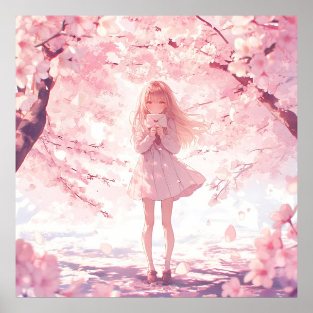 Anime Sakura Girl Confessing Her Feelings Poster (Front)