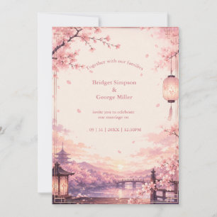 Anime Sakura Sunset Wedding Dreams Invitation