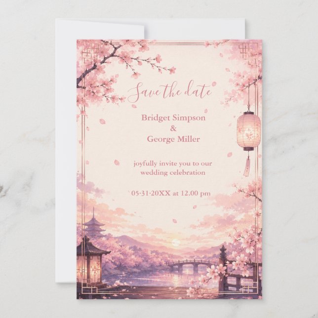 Anime Sakura Sunset Wedding Dreams Invitation (Front)