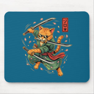 Anime Samurai Cat Three Swords Japanese Style Art Mouse Mat