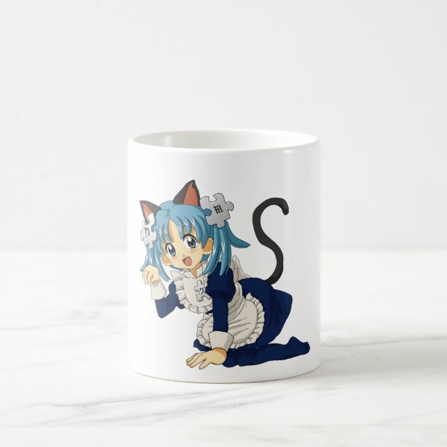 Anime Schoolgirl Cat on her Knees in Maid Dress Coffee Mug (Center)