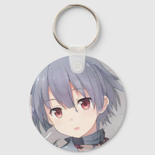 Anime short grey hair brown eyes girl manga key ring