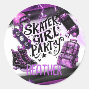 Anime Skater Girl Birthday Party Skateboarding Classic Round Sticker