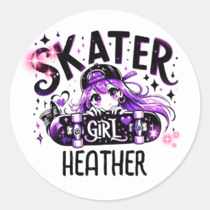 Anime Skater Girl Birthday Party Skateboarding Classic Round Sticker