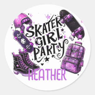 Anime Skater Girl Birthday Party Skateboarding Classic Round Sticker