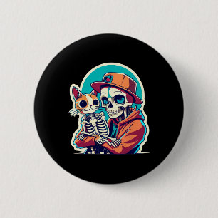 Anime Skeleton Holding A Cat Shirt Lazy Halloween  6 Cm Round Badge