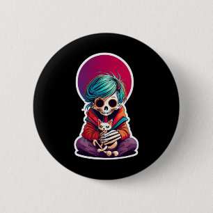 Anime Skeleton Holding A Cat Shirt Lazy Halloween 6 Cm Round Badge