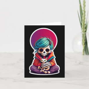 Anime Skeleton Holding A Cat Shirt Lazy Halloween Card
