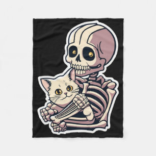 Anime Skeleton Holding A Cat Shirt Lazy Halloween Fleece Blanket