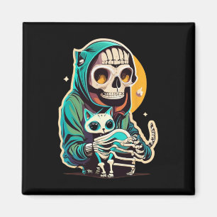 Anime Skeleton Holding A Cat Shirt Lazy Halloween Magnet