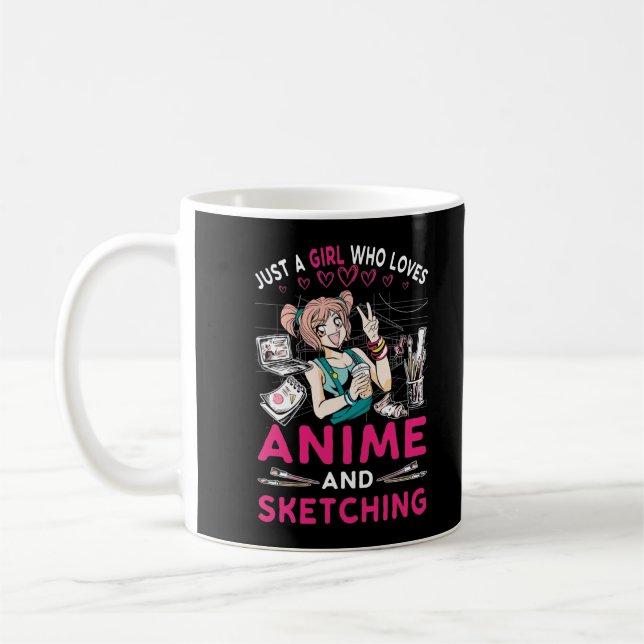 Anime Sketching Girl Otaku Teen Japanese Comic Fan Coffee Mug (Left)