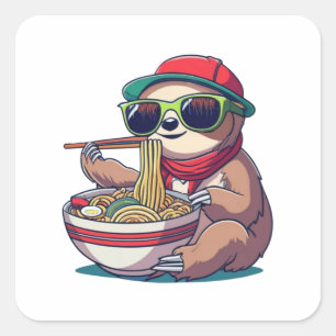 Anime Sloth Eating Ramen Square Sticker