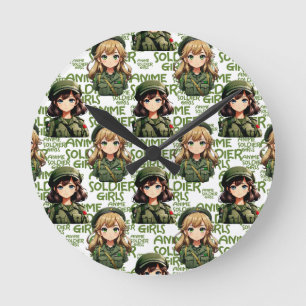 Anime Soldier Girls Pattern Design Round Clock