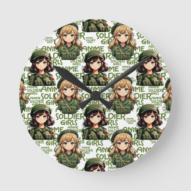 Anime Soldier Girls Pattern Design  Round Clock (Front)
