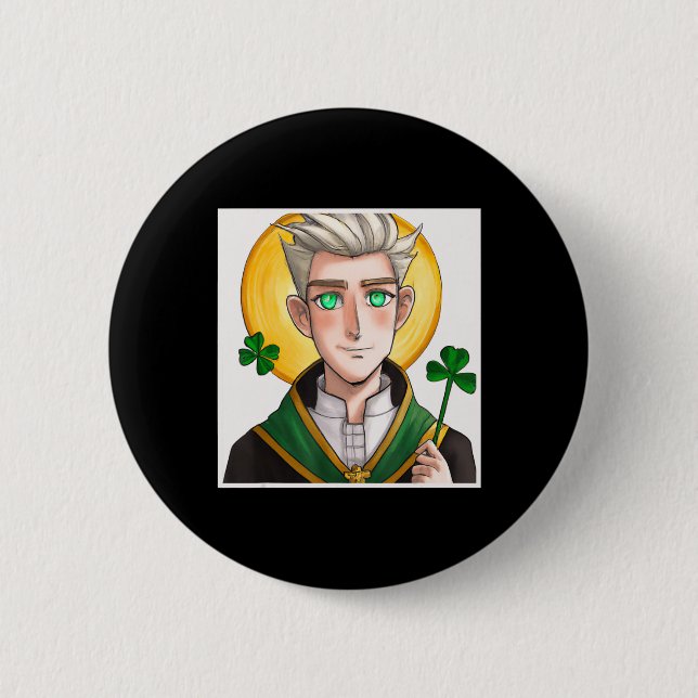 Anime St Patrick Catholic Saint Patrick's Day Mang 6 Cm Round Badge (Front)
