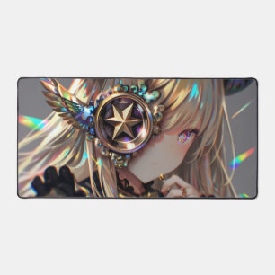 Anime Steampunk Horned Beauty with Star Monocle Desk Mat