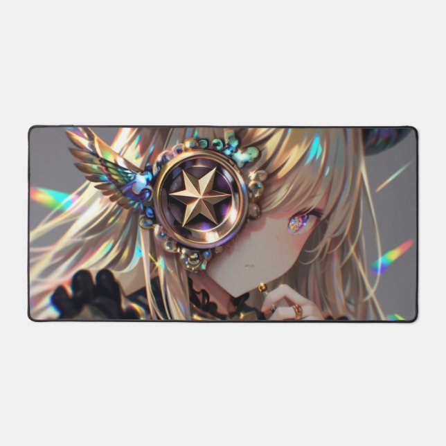 Anime Steampunk Horned Beauty with Star Monocle Desk Mat (Front)
