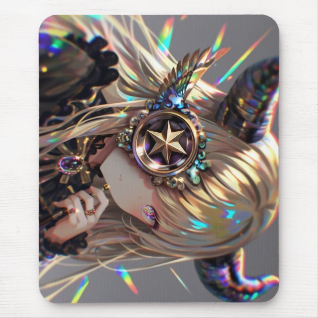 Anime Steampunk Horned Beauty with Star Monocle Mouse Mat (Front)