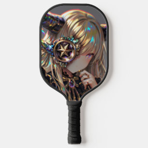 Anime Steampunk Horned Beauty with Star Monocle Pickleball Paddle