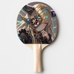 Anime Steampunk Horned Beauty with Star Monocle Ping Pong Paddle