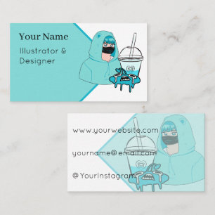 Anime Streetwear Aesthetic - Teal Bear Hoodie & Bu Business Card