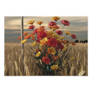 Anime-Style 3D Render of Autumn Wildflower Bouquet Photo Print