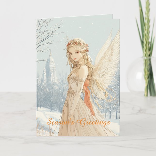 Anime Style Angel Christmas  Card (Front)