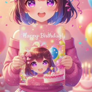 Anime Style Birthday Girl Celebration Card