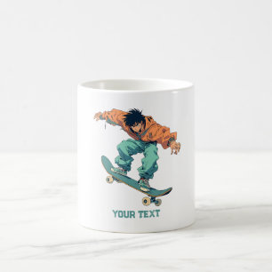 anime style cartoon skater boy art coffee mug