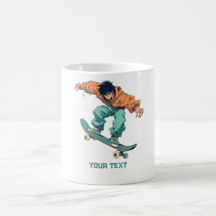 anime style cartoon skater boy art coffee mug