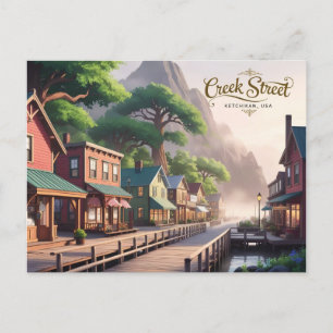 Anime Style Creek Street, Ketchikan, Alaska Postcard