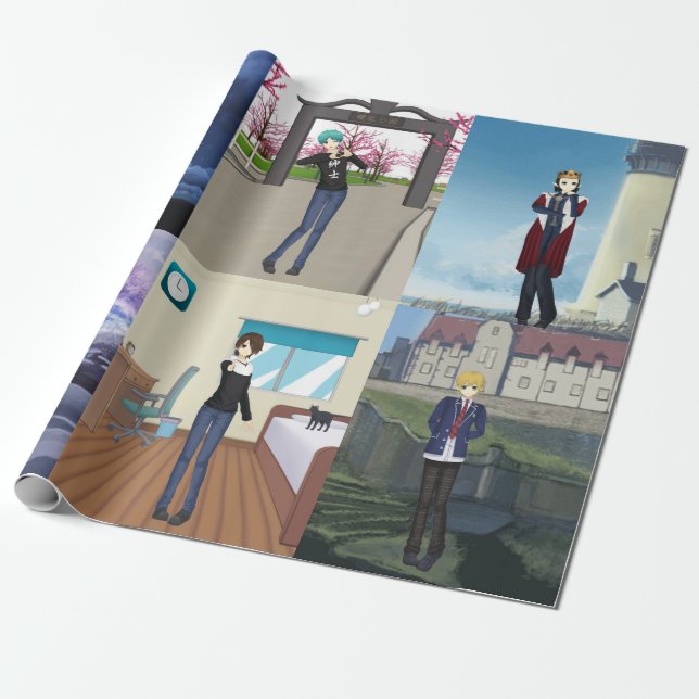 Anime style guys wrapping paper (Unrolled)