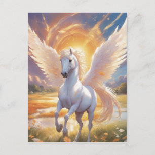 Anime-style image of a heavenly farm  with Unicorn Postcard