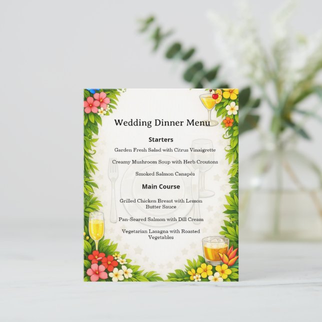 Anime Style Jungle Menu Card: Elegant Dinner Event (Standing Front)