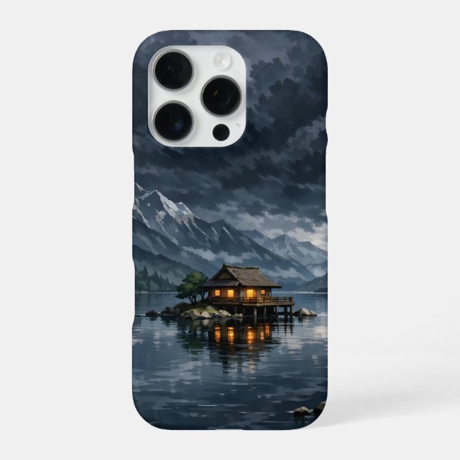 anime style lake with mountains iPhone case (Back)