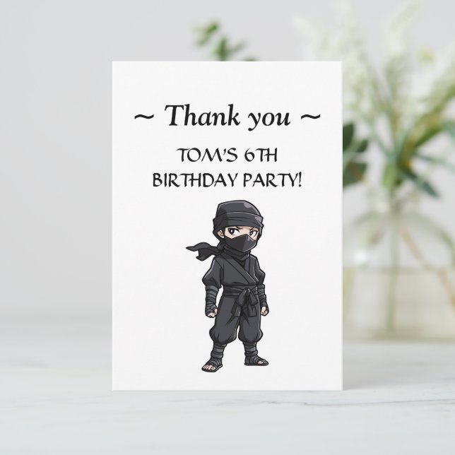 Anime Style Ninja Warrior Boys Birthday Party Thank You Card (Standing Front)