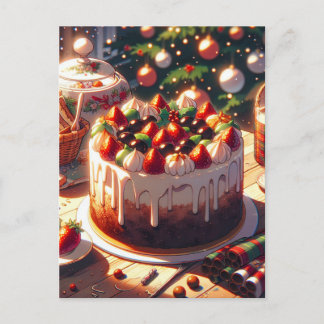 Anime Style Strawberry Cake Nighttime Holiday  Postcard