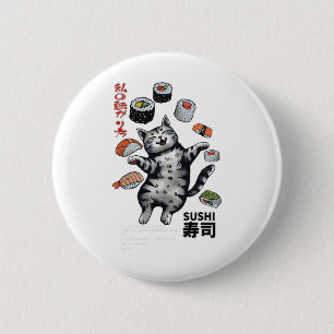Anime-style Sushi Cat Harajuku Tokyo Japan Cat Caf 6 Cm Round Badge