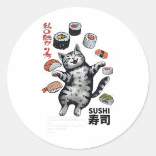Anime-style Sushi Cat Harajuku Tokyo Japan Cat Caf Classic Round Sticker