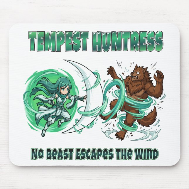 Anime Style Tempest Huntress vs Werewolf Wind Batt Mouse Mat (Front)