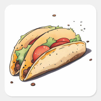 Anime Style Watercolor Mexican Taco Clip art Square Sticker