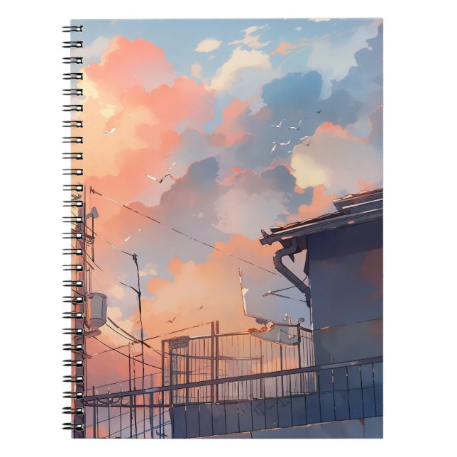 Anime Sunset - Aesthetic Cityscape - Golden Hour Notebook (Front)