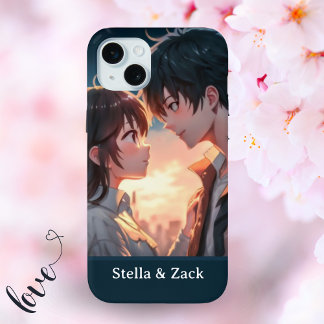 Anime Sunset Couple iPhone 15 Mini Case